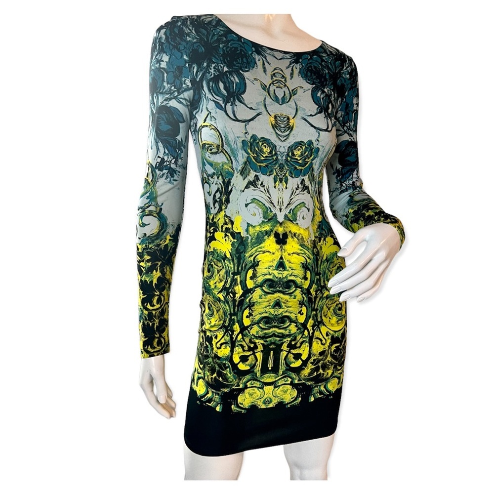 Roberto Cavalli Multicolor Printed Jersey Long Sleeve Dress Size 38